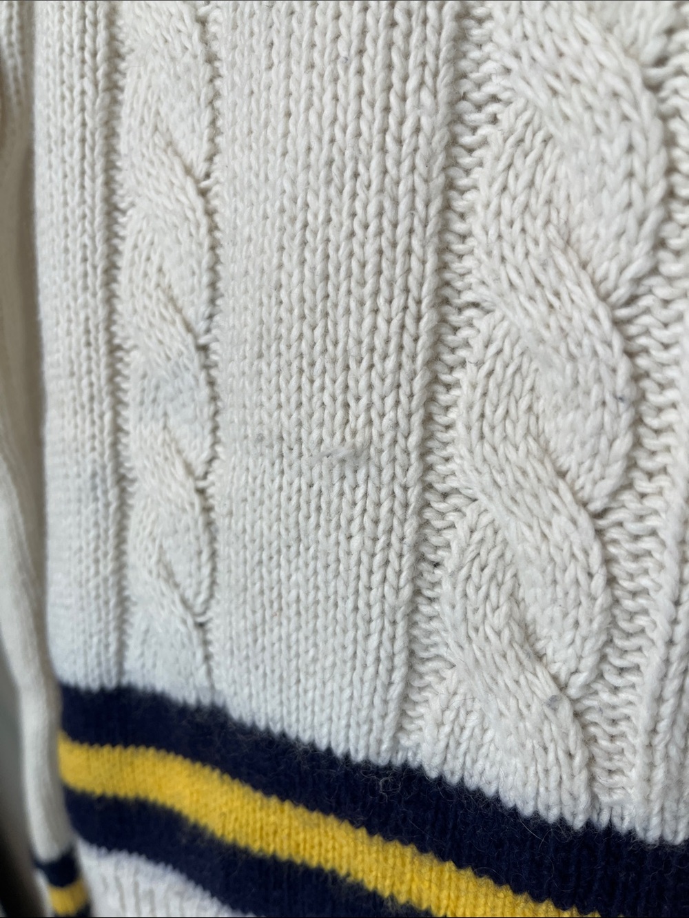 Polo by Ralph Lauren Cream Cricket Cable-Knit V-Neck Sweater with Navy & Yellow - Picture 14 of 17